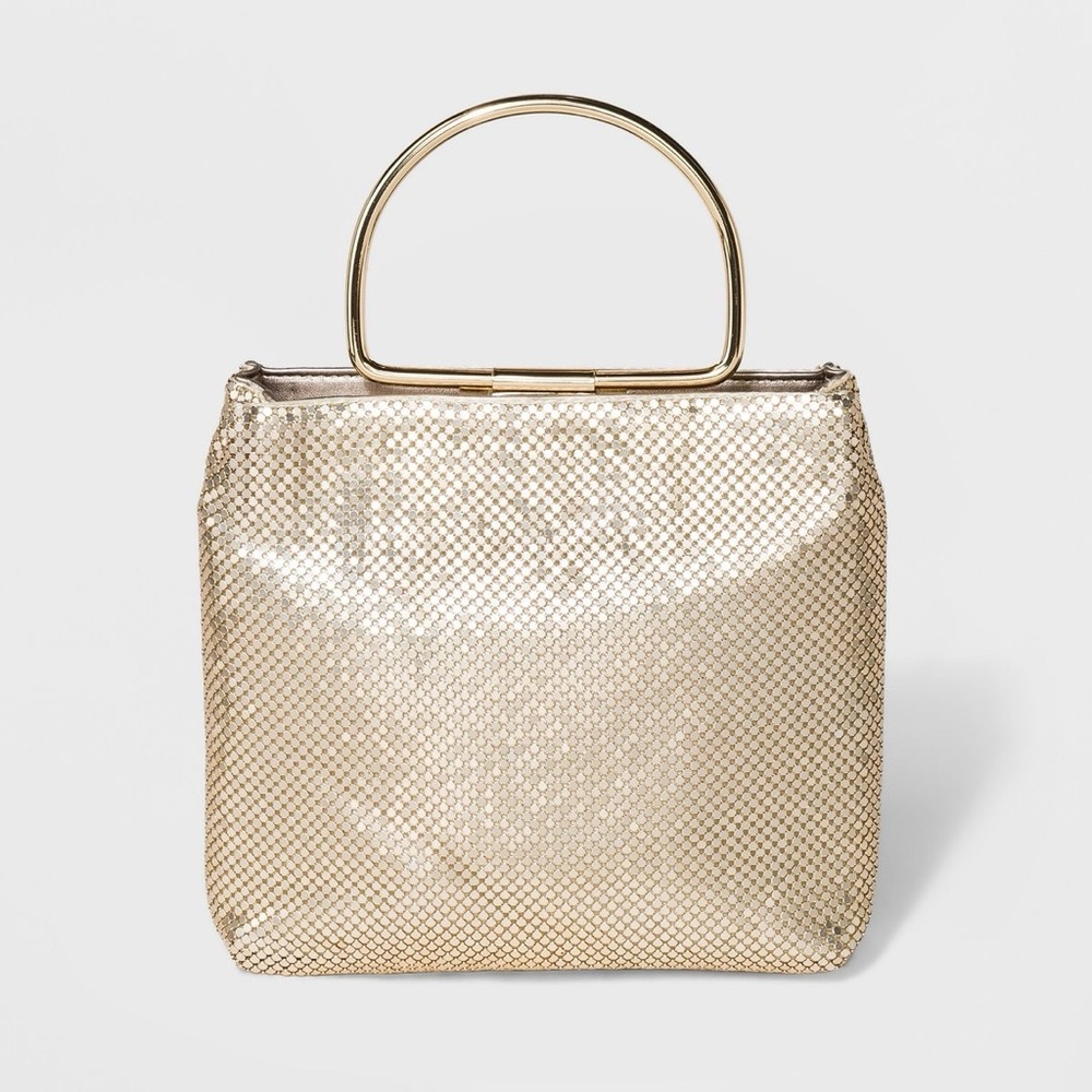 Women's Estee & Lilly Gold Mesh Compartment Bucket with Handle Clutch; OS